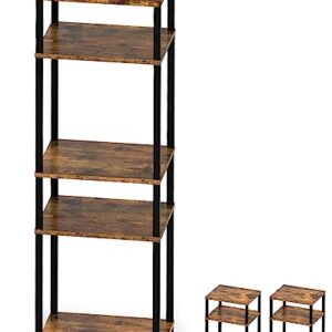 MINOSYS End Table Nightstands Set of 2, 3-Tier Bedside Tables, Nightstand Accent Table for Couch, 5-Tier Shelf Bookcase, Living Room, Bedroom, Rustic Brown and Black, Easy Assembly.