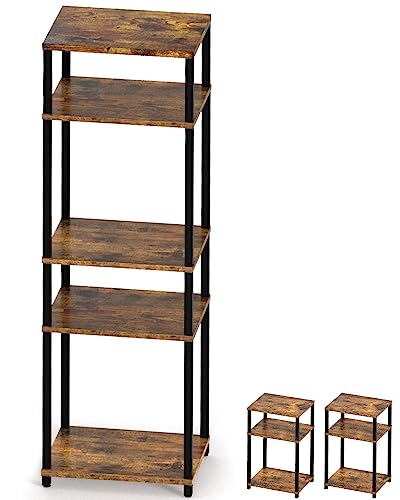 MINOSYS End Table Nightstands Set of 2, 3-Tier Bedside Tables, Nightstand Accent Table for Couch, 5-Tier Shelf Bookcase, Living Room, Bedroom, Rustic Brown and Black, Easy Assembly.