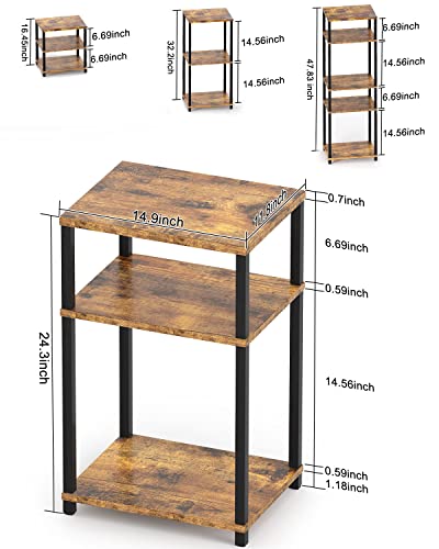 MINOSYS End Table Nightstands Set of 2, 3-Tier Bedside Tables, Nightstand Accent Table for Couch, 5-Tier Shelf Bookcase, Living Room, Bedroom, Rustic Brown and Black, Easy Assembly.