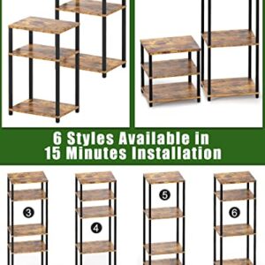 MINOSYS End Table Nightstands Set of 2, 3-Tier Bedside Tables, Nightstand Accent Table for Couch, 5-Tier Shelf Bookcase, Living Room, Bedroom, Rustic Brown and Black, Easy Assembly.