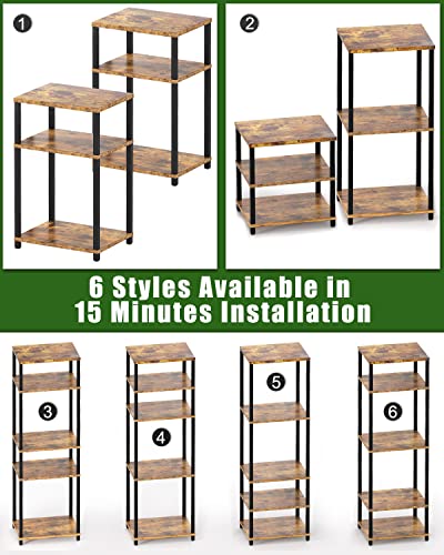 MINOSYS End Table Nightstands Set of 2, 3-Tier Bedside Tables, Nightstand Accent Table for Couch, 5-Tier Shelf Bookcase, Living Room, Bedroom, Rustic Brown and Black, Easy Assembly.