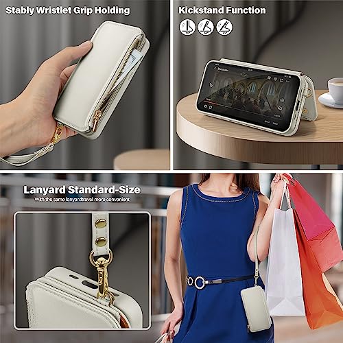 Antsturdy 2 in 1 Detachable for iPhone 13 Pro Wallet case with Magsafe,RFID Blocking Magnetic Wireless Charging PU Leather Phone case Flip Folio Cover Card Holder Wrist Strap Women Men,Beige