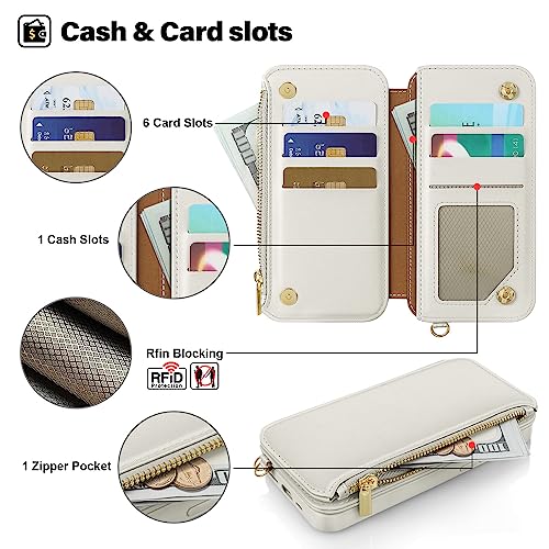 Antsturdy 2 in 1 Detachable for iPhone 13 Pro Wallet case with Magsafe,RFID Blocking Magnetic Wireless Charging PU Leather Phone case Flip Folio Cover Card Holder Wrist Strap Women Men,Beige