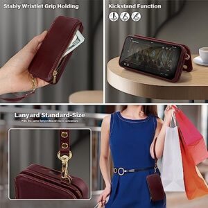 Antsturdy 2 in 1 Detachable for iPhone 13 iPhone 14 Wallet case with Magsafe,RFID Blocking Magnetic Wireless Charging PU Leather Phone case Flip Folio Cover Card Holder Women Men,Wine Red