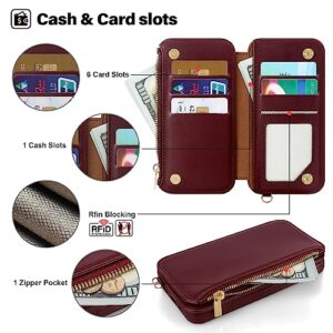 Antsturdy 2 in 1 Detachable for iPhone 13 iPhone 14 Wallet case with Magsafe,RFID Blocking Magnetic Wireless Charging PU Leather Phone case Flip Folio Cover Card Holder Women Men,Wine Red