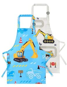 wernnsai 2 pack kids aprons - truck kids art aprons for boys waterproof toddler chef aprons cooking baking painting gardening apron for kids with pocket kitchen classroom art smocks age 6-10 years