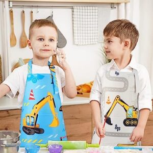 WERNNSAI 2 Pack Kids Aprons - Truck Kids Art Aprons for Boys Waterproof Toddler Chef Aprons Cooking Baking Painting Gardening Apron for Kids with Pocket Kitchen Classroom Art Smocks Age 6-10 Years