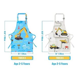 WERNNSAI 2 Pack Kids Aprons - Truck Kids Art Aprons for Boys Waterproof Toddler Chef Aprons Cooking Baking Painting Gardening Apron for Kids with Pocket Kitchen Classroom Art Smocks Age 6-10 Years