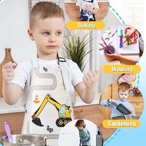 WERNNSAI 2 Pack Kids Aprons - Truck Kids Art Aprons for Boys Waterproof Toddler Chef Aprons Cooking Baking Painting Gardening Apron for Kids with Pocket Kitchen Classroom Art Smocks Age 6-10 Years