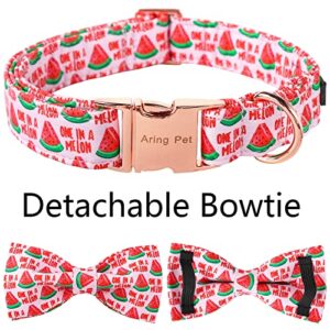 ARING PET Summer Dog Collar-Pink Watermelon Dog Collar with Bow, Adjustable Cotton Bowtie Dog Collar with Metal Buckle for Small Medium Large Girl and Boy Dogs