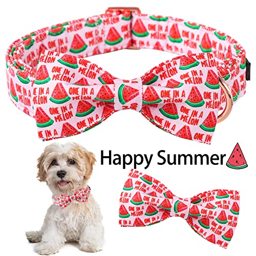 ARING PET Summer Dog Collar-Pink Watermelon Dog Collar with Bow, Adjustable Cotton Bowtie Dog Collar with Metal Buckle for Small Medium Large Girl and Boy Dogs