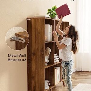 Pipishell 9-Cube Bookshelf, Bookcase with 3 Height-Adjustable Shelves and Solid Legs, Cube Storage Shelf, Modern Freestanding Open Bookshelf for Living Room, Bedroom, Walnut, PIBS04WN