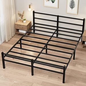greenforest king size bed frame with headboard easy assemble, 14 inch heavy duty metal platform bed base with storage no box spring needed mattress foundation, noise free, black
