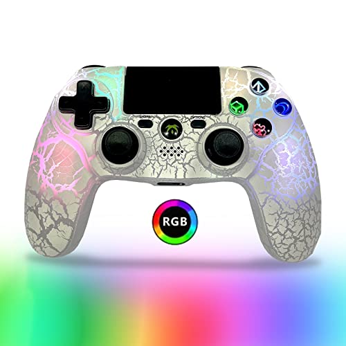 DYONDER Wireless Controller for PS4, Wireless Remote Gamepad with Unique Cracked Design/Dual Vibration/6-Axis Motion Sensor/Audio Function, Game Controller Widely Compatible with PS4/PC/iOS(White)