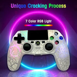 DYONDER Wireless Controller for PS4, Wireless Remote Gamepad with Unique Cracked Design/Dual Vibration/6-Axis Motion Sensor/Audio Function, Game Controller Widely Compatible with PS4/PC/iOS(White)