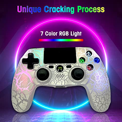 DYONDER Wireless Controller for PS4, Wireless Remote Gamepad with Unique Cracked Design/Dual Vibration/6-Axis Motion Sensor/Audio Function, Game Controller Widely Compatible with PS4/PC/iOS(White)