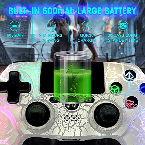 DYONDER Wireless Controller for PS4, Wireless Remote Gamepad with Unique Cracked Design/Dual Vibration/6-Axis Motion Sensor/Audio Function, Game Controller Widely Compatible with PS4/PC/iOS(White)