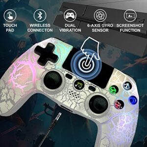 DYONDER Wireless Controller for PS4, Wireless Remote Gamepad with Unique Cracked Design/Dual Vibration/6-Axis Motion Sensor/Audio Function, Game Controller Widely Compatible with PS4/PC/iOS(White)