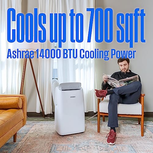Westinghouse 14,000 BTU Air Conditioner Portable For Rooms Up To 700 Square Feet, with Heat Mode, Home Dehumidifier, Smart Wi-Fi Enabled, 3-Speed Fan, Programmable Timer, Remote Control, Window Kit