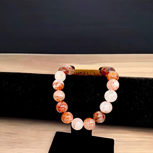 Natural Gemstone Bead Bracelet- 10mm Bead- Fire Quartz- Stretch Bracelet (17, Fire Quartz)