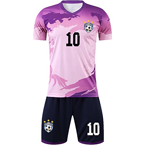 Casmyd Kids Youth Argentina Soccer Jersey+Shorts Me-SSii #10 2022 World Cup Football Team Sports Fan Shirts Kit for Boys Girl