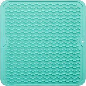 zlr silicone dish drying mat for kitchen counter- eco friendly food grade silicone drying mat - easy to clean heat resistant dish mat (mint green, m (12" x 12"))