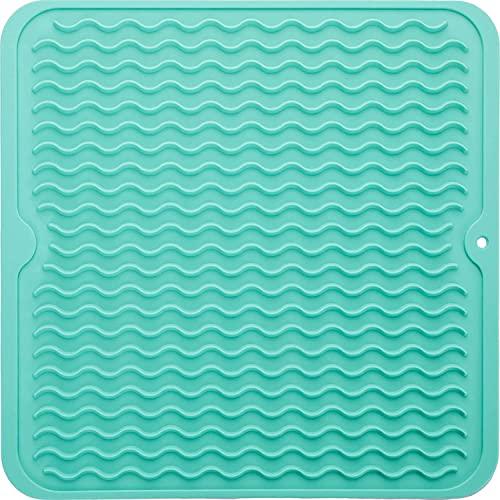 ZLR Silicone Dish Drying Mat for Kitchen Counter- Eco Friendly Food Grade Silicone Drying Mat - Easy to Clean Heat Resistant Dish Mat (Mint Green, M (12" x 12"))