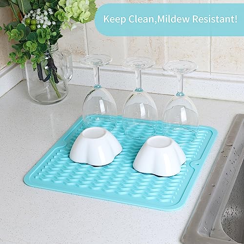 ZLR Silicone Dish Drying Mat for Kitchen Counter- Eco Friendly Food Grade Silicone Drying Mat - Easy to Clean Heat Resistant Dish Mat (Mint Green, M (12" x 12"))