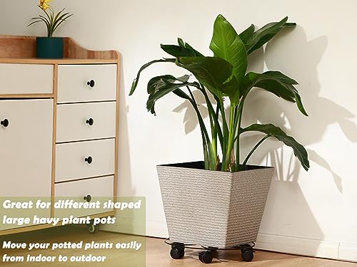 4 Packs Large Metal Plant Caddy with 6 PU wheels 13" Rolling Plant Stands Heavy-duty Wrought Iron Plant Roller Pot Movers Indoor Outdoor Plant Dolly with Casters Planter Coaster, Load up to 300 Lbs