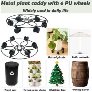 4 Packs Large Metal Plant Caddy with 6 PU wheels 13" Rolling Plant Stands Heavy-duty Wrought Iron Plant Roller Pot Movers Indoor Outdoor Plant Dolly with Casters Planter Coaster, Load up to 300 Lbs