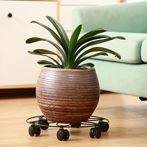 4 Packs Large Metal Plant Caddy with 6 PU wheels 13" Rolling Plant Stands Heavy-duty Wrought Iron Plant Roller Pot Movers Indoor Outdoor Plant Dolly with Casters Planter Coaster, Load up to 300 Lbs