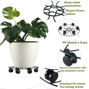 4 Packs Large Metal Plant Caddy with 6 PU wheels 13" Rolling Plant Stands Heavy-duty Wrought Iron Plant Roller Pot Movers Indoor Outdoor Plant Dolly with Casters Planter Coaster, Load up to 300 Lbs