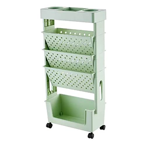Mobile Bookshelf, Convenient Practical Multilayer Capacity Plastic Material Movable Bookshelf for Study (Green)