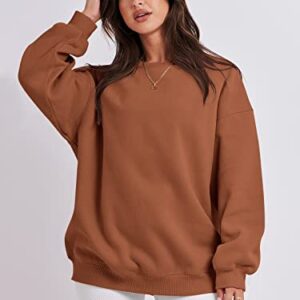 ANRABESS Womens Oversized Fleece Sweatshirts Pullover Teen Girls Crew Neck Casual Hooded Sweatshirt Fall Halloween Outfit Clothes for Preppy 1019jiaotang-M Caramel