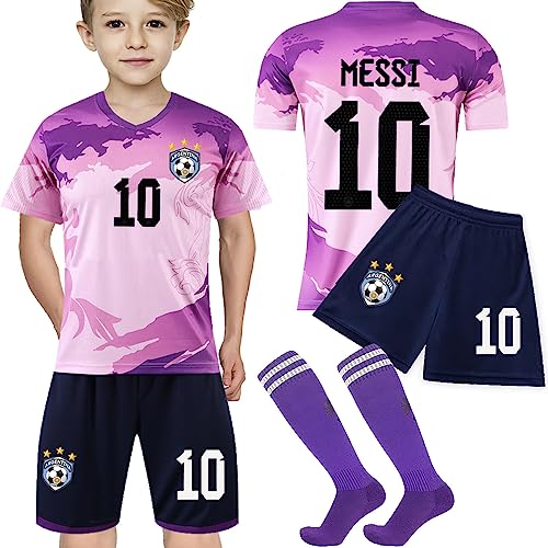 Casmyd Me-Ssii 10 Argentina Soccer Jersey+Shorts Kids Youth 2022 World Cup Football Sports Team Shirts Kit for Girls Boys Purple