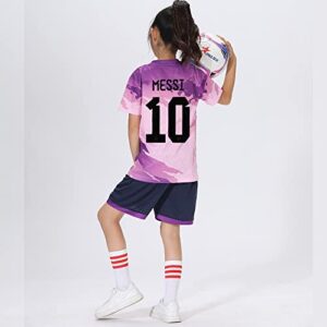 Casmyd Me-Ssii 10 Argentina Soccer Jersey+Shorts Kids Youth 2022 World Cup Football Sports Team Shirts Kit for Girls Boys Purple