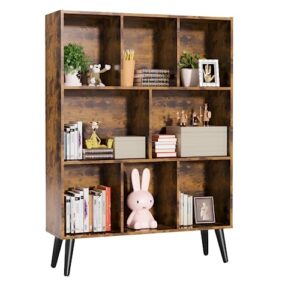 easycom wood open shelf bookcase and bookshelf- 3 tier modern bookcase with legs- display book shelves cube organizer for books home office living room bedroom entryway kitchen