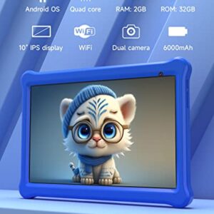 COOPERS Kids Tablet 10 inch, Android Tablets for Kids 32GB ROM 512GB Expand, Parental Control Toddler Tablet, GMS Certified, Kids Software Pre-Installed, WiFi, Dual Camera,with Shockproof Case, Blue