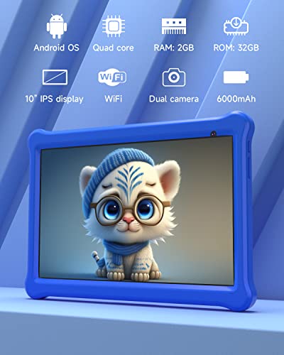 COOPERS Kids Tablet 10 inch, Android Tablets for Kids 32GB ROM 512GB Expand, Parental Control Toddler Tablet, GMS Certified, Kids Software Pre-Installed, WiFi, Dual Camera,with Shockproof Case, Blue