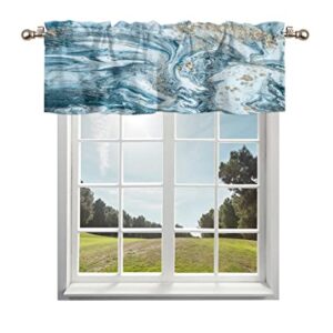 Jacekidy Art Marble Curtain Valances Wide Pocket Kitchen Curtains, Filtering Light Window Valance Curtains for Living Room Bedroom Short Cafe Curtain 42"x12" Blue White Gold Liquid Abstract Ocean