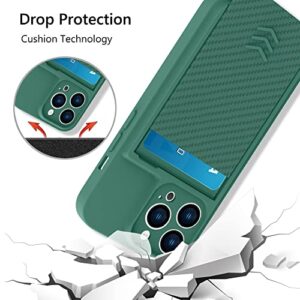 MZELQ Wallet for iPhone 13 Pro Case, Hide Push-Pull Card Holder Camera Protection Luxury Cover + Screen Protector, Card Slot Case Elegant iPhone 13 Pro Phone Case -Green