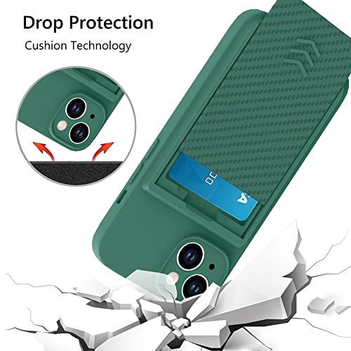 MZELQ Wallet for iPhone 13 Case, Hide Push-Pull Card Holder Camera Protection Luxury Cover + Screen Protector, Card Slot Case Elegant iPhone 13 Phone Case -Green