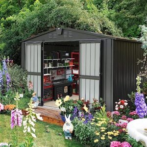 evedy outdoor shed - 10 x 8 ft storage sheds galvanized metal shed with slide door, tool storage backyard shed bike shed, tiny house garden tool storage shed for backyard patio lawn