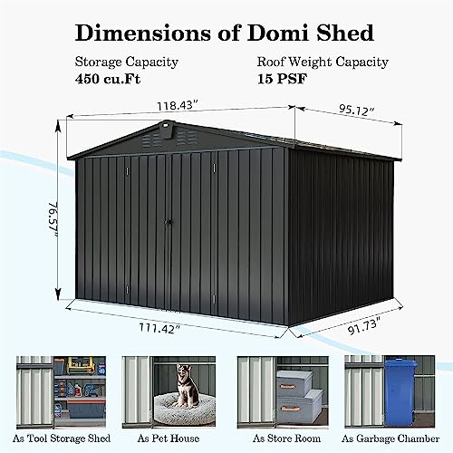 Evedy Outdoor Shed - 10 x 8 FT Storage Sheds Galvanized Metal Shed with Slide Door, Tool Storage Backyard Shed Bike Shed, Tiny House Garden Tool Storage Shed for Backyard Patio Lawn