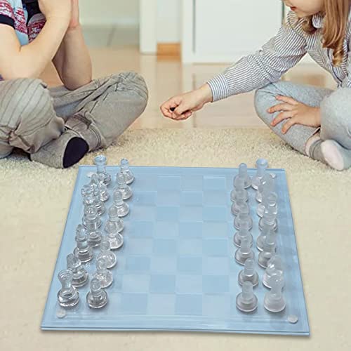 SM SunniMix Chess Set for Adult, Frosted Chess Board Set, Portable Glass Chess Game, Classic Strategy Game for Game, Festival Interaction TripsTable Decor