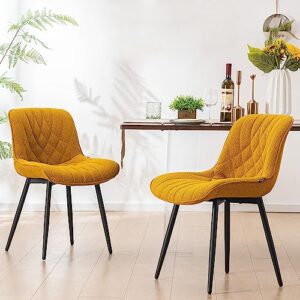 younuoke dining chairs boucle kitchen chair set of 2 armless vanity chair with back modern dinner chair for desk living bedroom, yellow