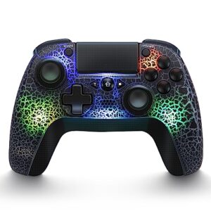 wanzuwbip wirless controller for ps4 gamepad compatible for ps4/slim/pro/pc with unique cracked surface design/8 adjustable led colors/programmable back buttons/super turbo for ps4 controller