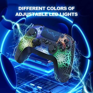 Wanzuwbip Wirless Controller for PS4 Gamepad Compatible for PS4/Slim/Pro/PC with Unique Cracked Surface Design/8 Adjustable LED Colors/Programmable Back Buttons/Super Turbo for PS4 Controller