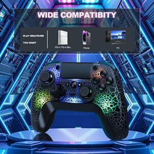 Wanzuwbip Wirless Controller for PS4 Gamepad Compatible for PS4/Slim/Pro/PC with Unique Cracked Surface Design/8 Adjustable LED Colors/Programmable Back Buttons/Super Turbo for PS4 Controller