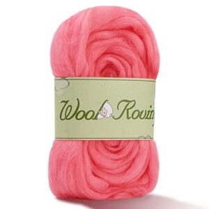wool roving yarn, 1.76oz colored natural wool roving,wool felting supplies pure wool chunky yarn wool for needle felting, wet felting, handcrafts and spinning (fuschia pink)
